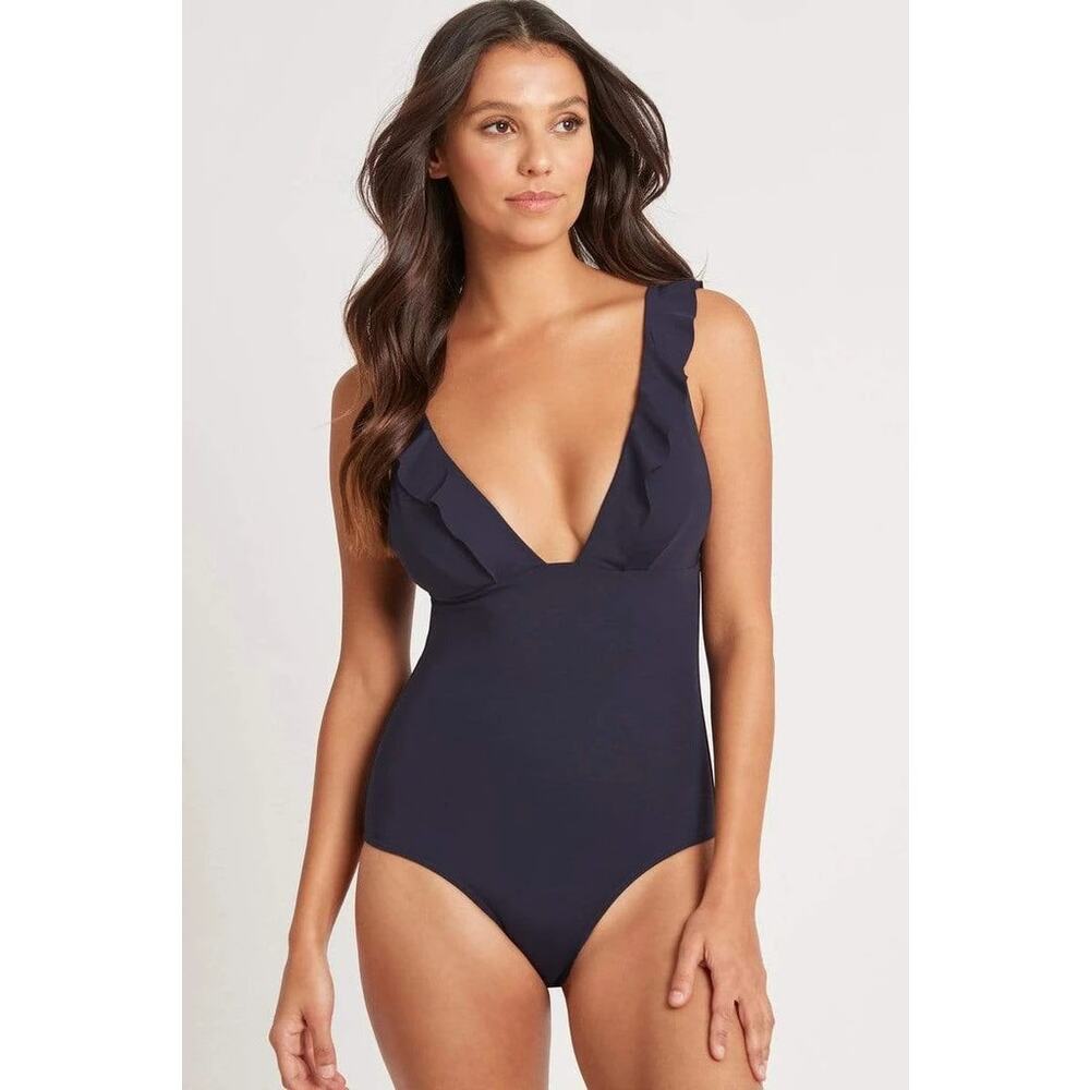 Sea Level Essentials Frill One Piece Swimsuit Night Sky Size 4 New - Picture 4 of 11
